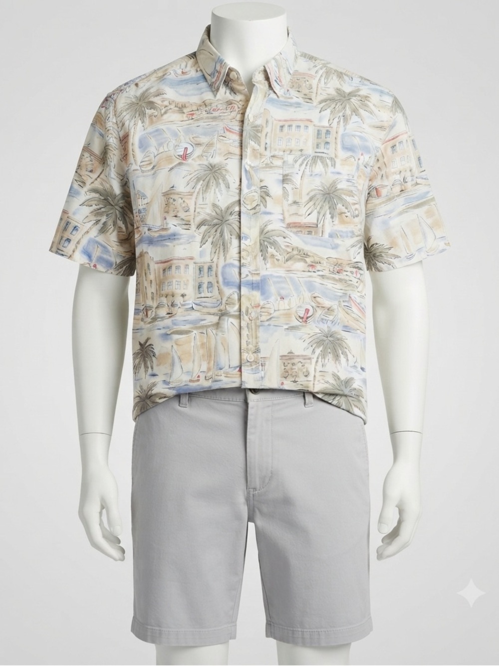 Nautica Short-Sleeve Button-Down with Blue, Tan and White Coastal Print size XL